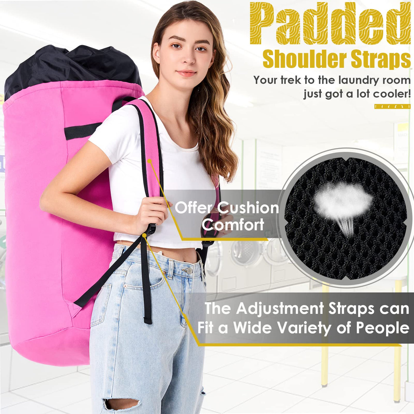 Laundry Bag Backpack Extra Large, 115L Laundry Backpack with Padded Shoulder Strap, Sturdy Travel Laundry Bags, Hanging Laundry Bag for College Dorm, Apartment, Clothes Hamper Bag for Laundromat - Build Your Ideas
