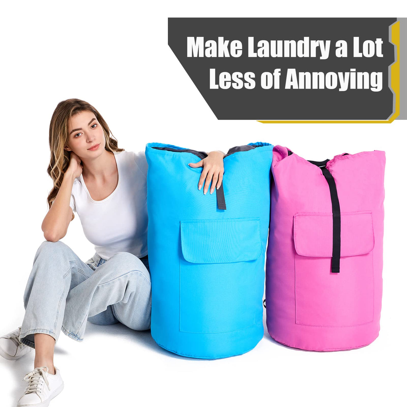 Laundry Bag Backpack Extra Large, 115L Laundry Backpack with Padded Shoulder Strap, Sturdy Travel Laundry Bags, Hanging Laundry Bag for College Dorm, Apartment, Clothes Hamper Bag for Laundromat - Build Your Ideas