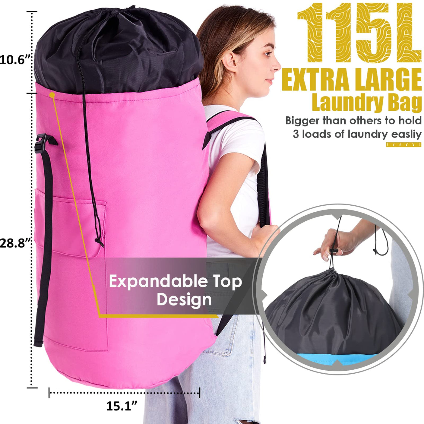 Laundry Bag Backpack Extra Large, 115L Laundry Backpack with Padded Shoulder Strap, Sturdy Travel Laundry Bags, Hanging Laundry Bag for College Dorm, Apartment, Clothes Hamper Bag for Laundromat - Build Your Ideas