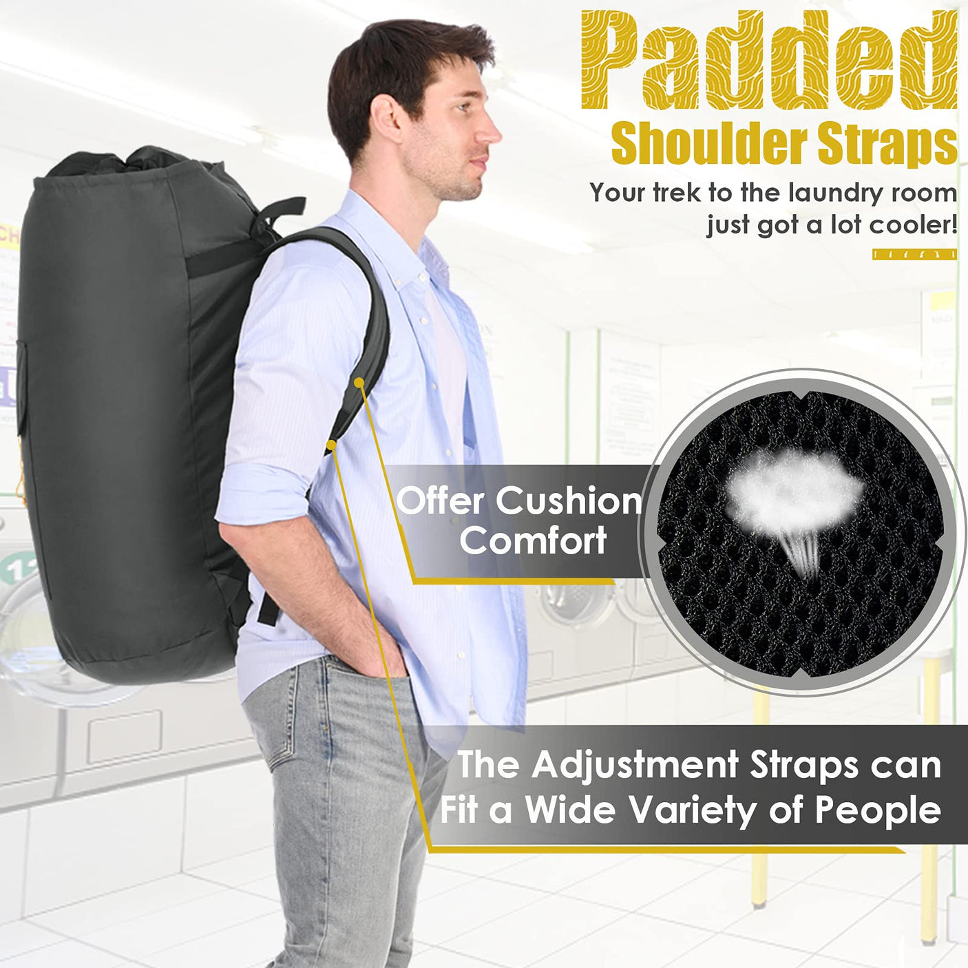 Laundry Bag Backpack Extra Large, 115L Laundry Backpack with Padded Shoulder Strap, Sturdy Travel Laundry Bags, Hanging Laundry Bag for College Dorm, Apartment, Clothes Hamper Bag for Laundromat - Build Your Ideas