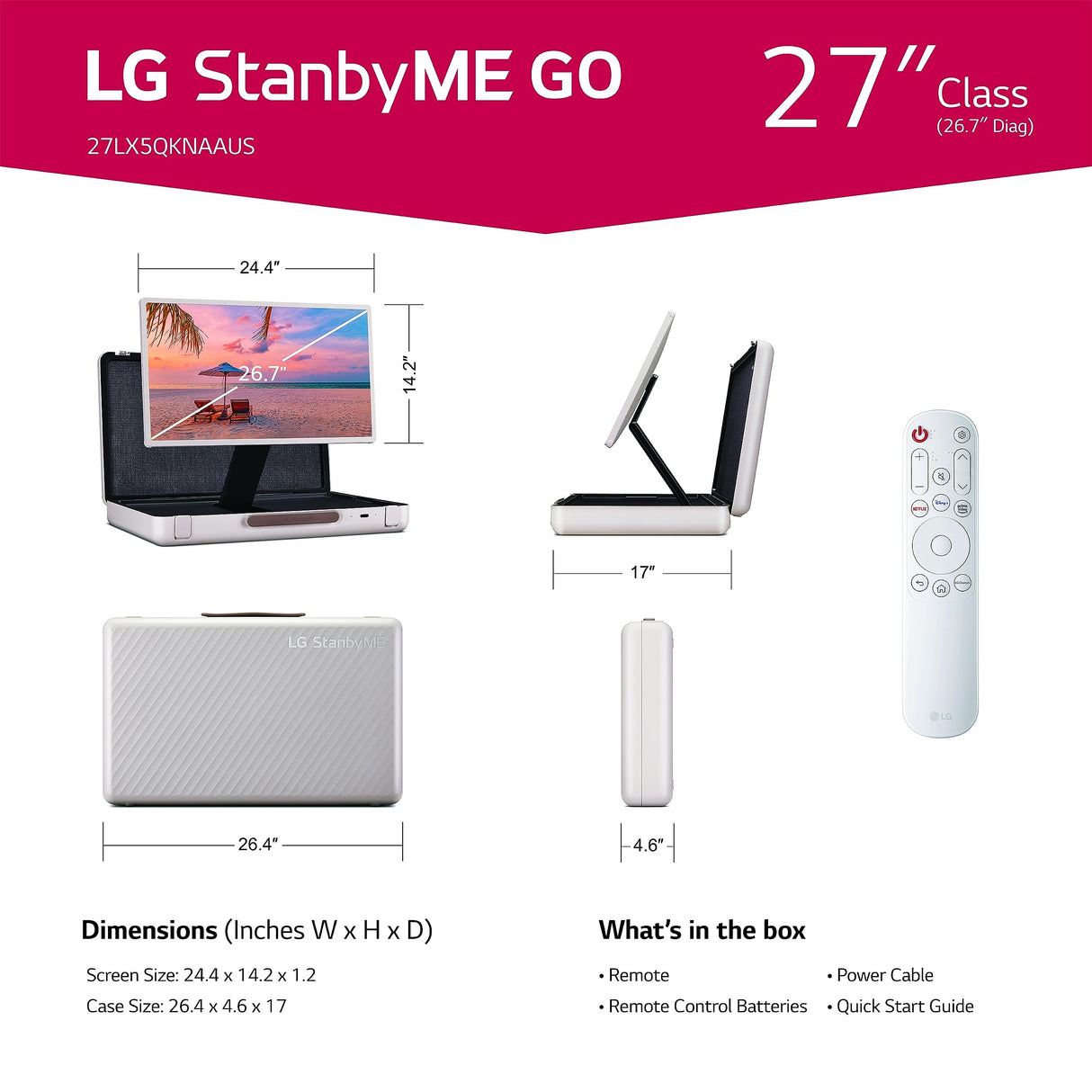 LG 27 - Inch StanbyME Go Portable Smart 1080P Touch Screen (27LX5QKNA, 2023 Model), Calming Beige - Build Your Ideas