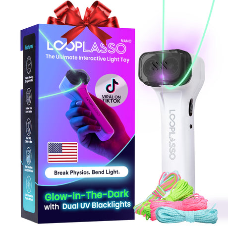 Loop Lasso® Nano - The Original Glow - in - The - Dark String Shooter Toy - Built - in UV Blacklight - Safe Interactive STEM Learning Toy - Viral Stocking Stuffer Gadget - Family Fun - Build Your Ideas