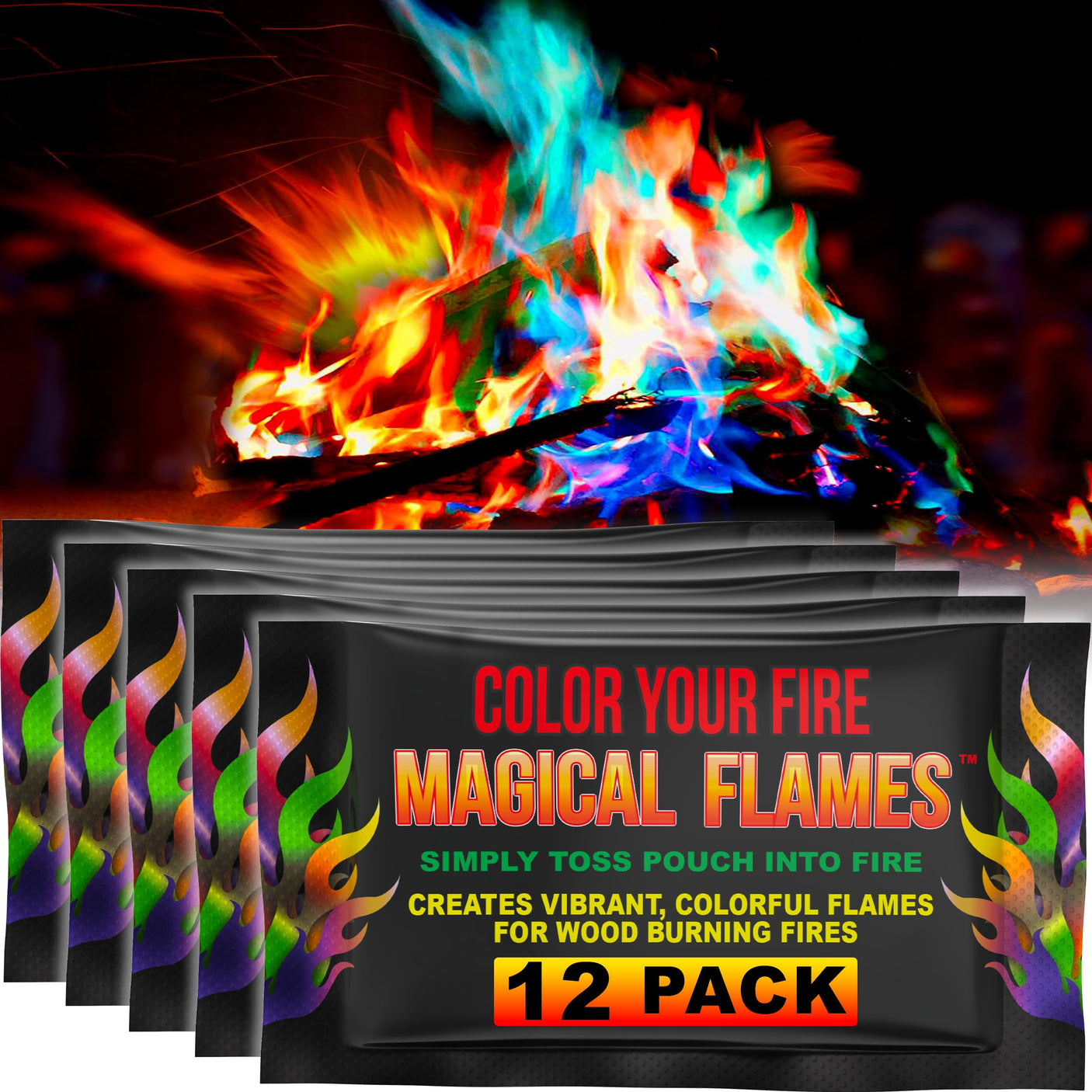 Magical Flames Fire Color Changing Packets for Fire Pit, Indoor/Outdoor Fireplace, Campfires, Bonfires - 25 Pack of Flame Color Changing Packets Camping Accessories - Build Your Ideas
