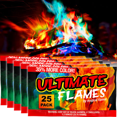 Magical Flames Fire Color Changing Packets for Fire Pit, Indoor/Outdoor Fireplace, Campfires, Bonfires - 25 Pack of Flame Color Changing Packets Camping Accessories - Build Your Ideas