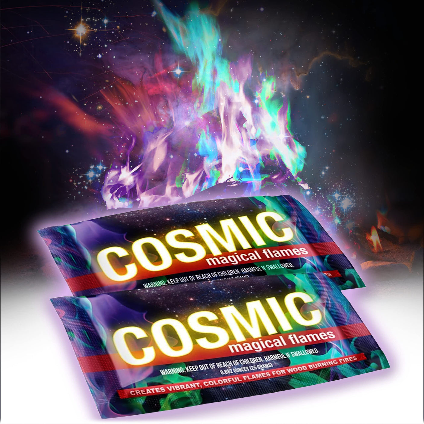 Magical Flames Fire Color Changing Packets for Fire Pit, Indoor/Outdoor Fireplace, Campfires, Bonfires - 25 Pack of Flame Color Changing Packets Camping Accessories - Build Your Ideas