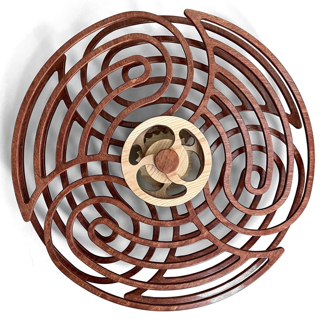 Mindsight Moving Kinetic Wall Art - Wind up to power peaceful motion (no battery) - Calming Wall Décor for Living Room, Office, Bedroom, Kitchen - Hand Crafted Wood - Ripple, Canyon Brown - Build Your Ideas