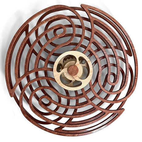 Mindsight Moving Kinetic Wall Art - Wind up to power peaceful motion (no battery) - Calming Wall Décor for Living Room, Office, Bedroom, Kitchen - Hand Crafted Wood - Ripple, Canyon Brown - Build Your Ideas