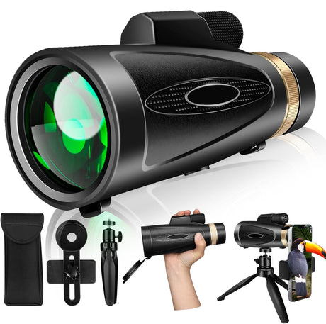 Monocular Telescope 80x100 High Power with Smartphone Adapter Tripod,Larger Vision Monoculars for Adults with BAK4 Prism & FMC Lens, Suitable for Bird Watching Hunting Hiking Camping Wildlife - Black - Build Your Ideas