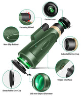 Monocular Telescope 80x100 High Power with Smartphone Adapter Tripod,Larger Vision Monoculars for Adults with BAK4 Prism & FMC Lens, Suitable for Bird Watching Hunting Hiking Camping Wildlife - Black - Build Your Ideas