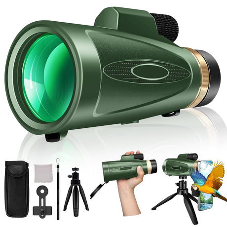 Monocular Telescope 80x100 High Power with Smartphone Adapter Tripod,Larger Vision Monoculars for Adults with BAK4 Prism & FMC Lens, Suitable for Bird Watching Hunting Hiking Camping Wildlife - Black - Build Your Ideas