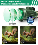 Monocular Telescope 80x100 High Power with Smartphone Adapter Tripod,Larger Vision Monoculars for Adults with BAK4 Prism & FMC Lens, Suitable for Bird Watching Hunting Hiking Camping Wildlife - Black - Build Your Ideas