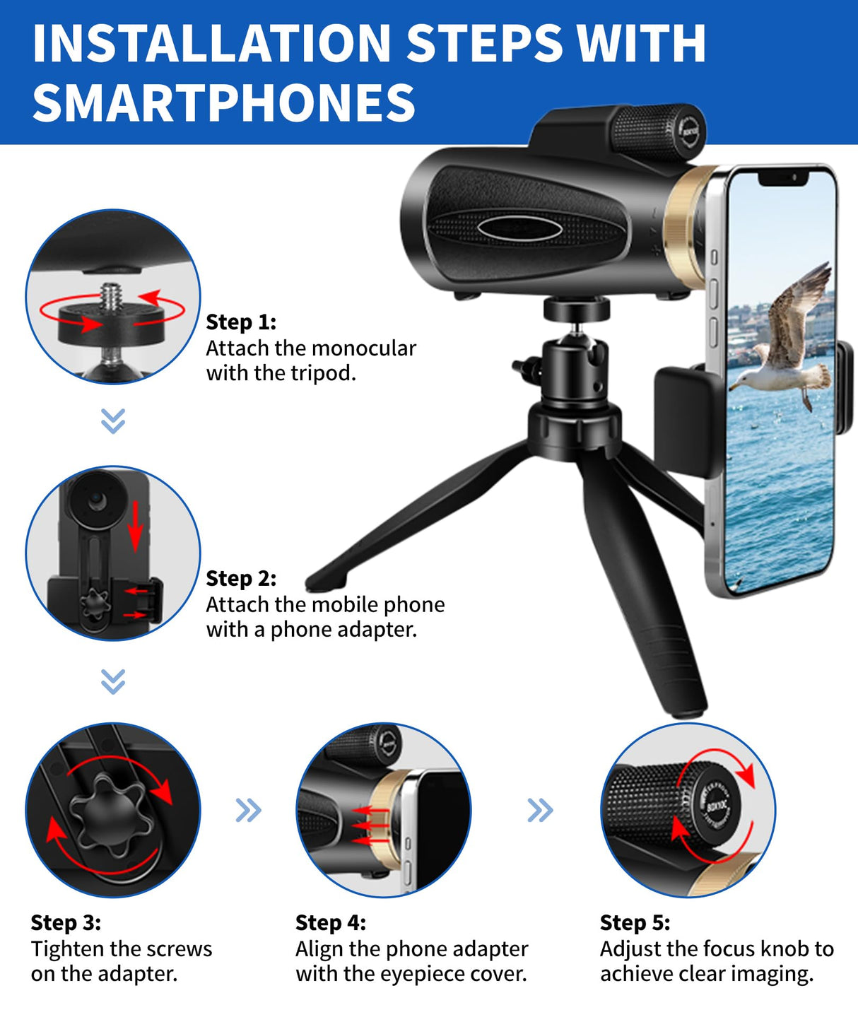 Monocular Telescope 80x100 High Power with Smartphone Adapter Tripod,Larger Vision Monoculars for Adults with BAK4 Prism & FMC Lens, Suitable for Bird Watching Hunting Hiking Camping Wildlife - Black - Build Your Ideas