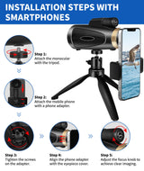 Monocular Telescope 80x100 High Power with Smartphone Adapter Tripod,Larger Vision Monoculars for Adults with BAK4 Prism & FMC Lens, Suitable for Bird Watching Hunting Hiking Camping Wildlife - Black - Build Your Ideas