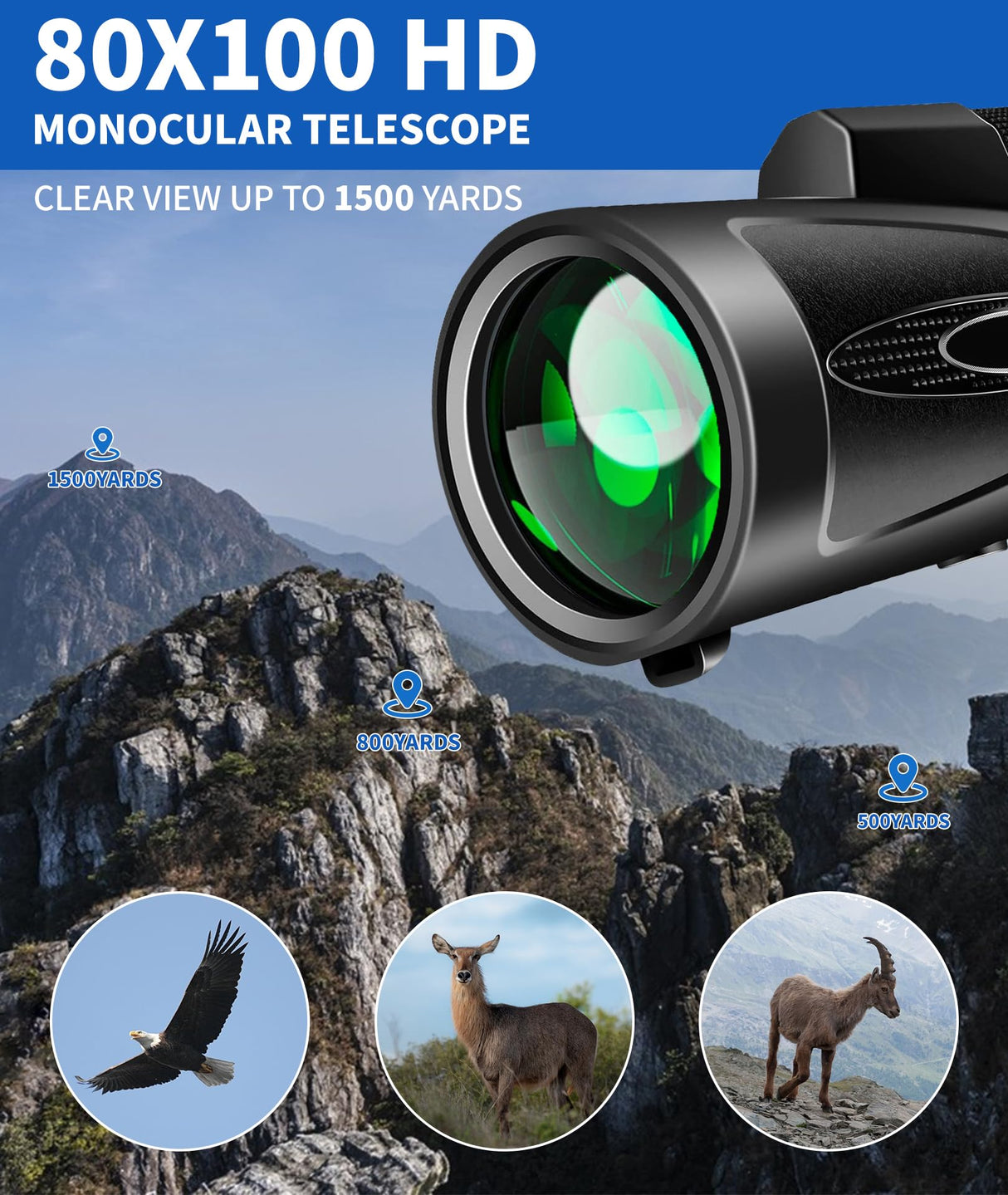 Monocular Telescope 80x100 High Power with Smartphone Adapter Tripod,Larger Vision Monoculars for Adults with BAK4 Prism & FMC Lens, Suitable for Bird Watching Hunting Hiking Camping Wildlife - Black - Build Your Ideas
