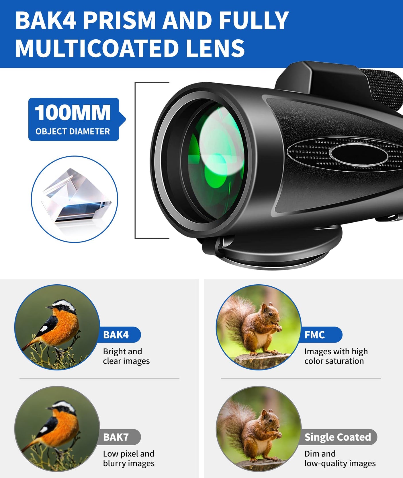 Monocular Telescope 80x100 High Power with Smartphone Adapter Tripod,Larger Vision Monoculars for Adults with BAK4 Prism & FMC Lens, Suitable for Bird Watching Hunting Hiking Camping Wildlife - Black - Build Your Ideas