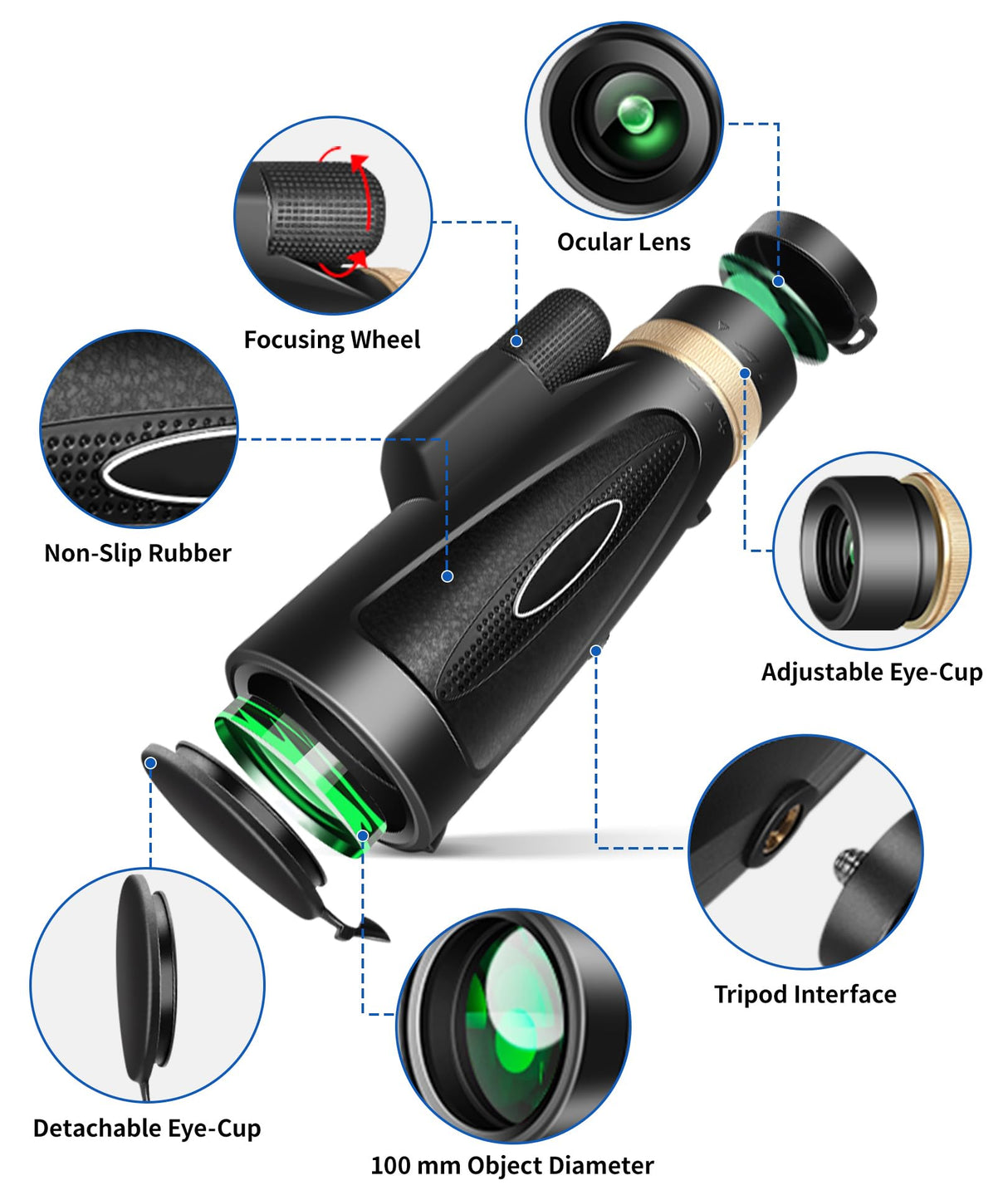 Monocular Telescope 80x100 High Power with Smartphone Adapter Tripod,Larger Vision Monoculars for Adults with BAK4 Prism & FMC Lens, Suitable for Bird Watching Hunting Hiking Camping Wildlife - Black - Build Your Ideas