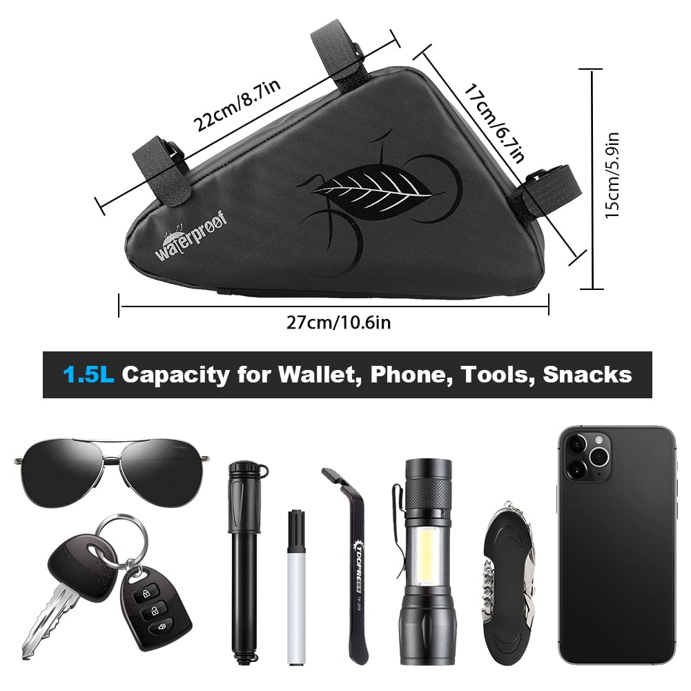 NDakter Bike Bicycle Frame Storage Bag, 2L Waterproof Bicycles Triangle Pouch, Cycling Pack for Phone, Wallet, Keys, Tools, Accessories, Bikes Front Tube Bag for Mountain Road Bike, MTB - Build Your Ideas
