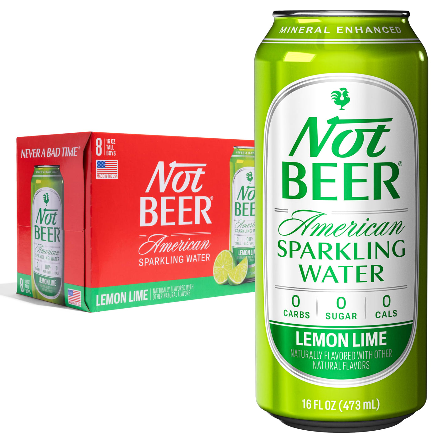Not Beer American Sparkling Water, Original, 99.9% Pure, Mineral & Electrolyte Blend, Unflavored Carbonated Water, Made in America, Plain Sparkling Water, 16 Oz Tallboy Cans, 8 Pack - Build Your Ideas