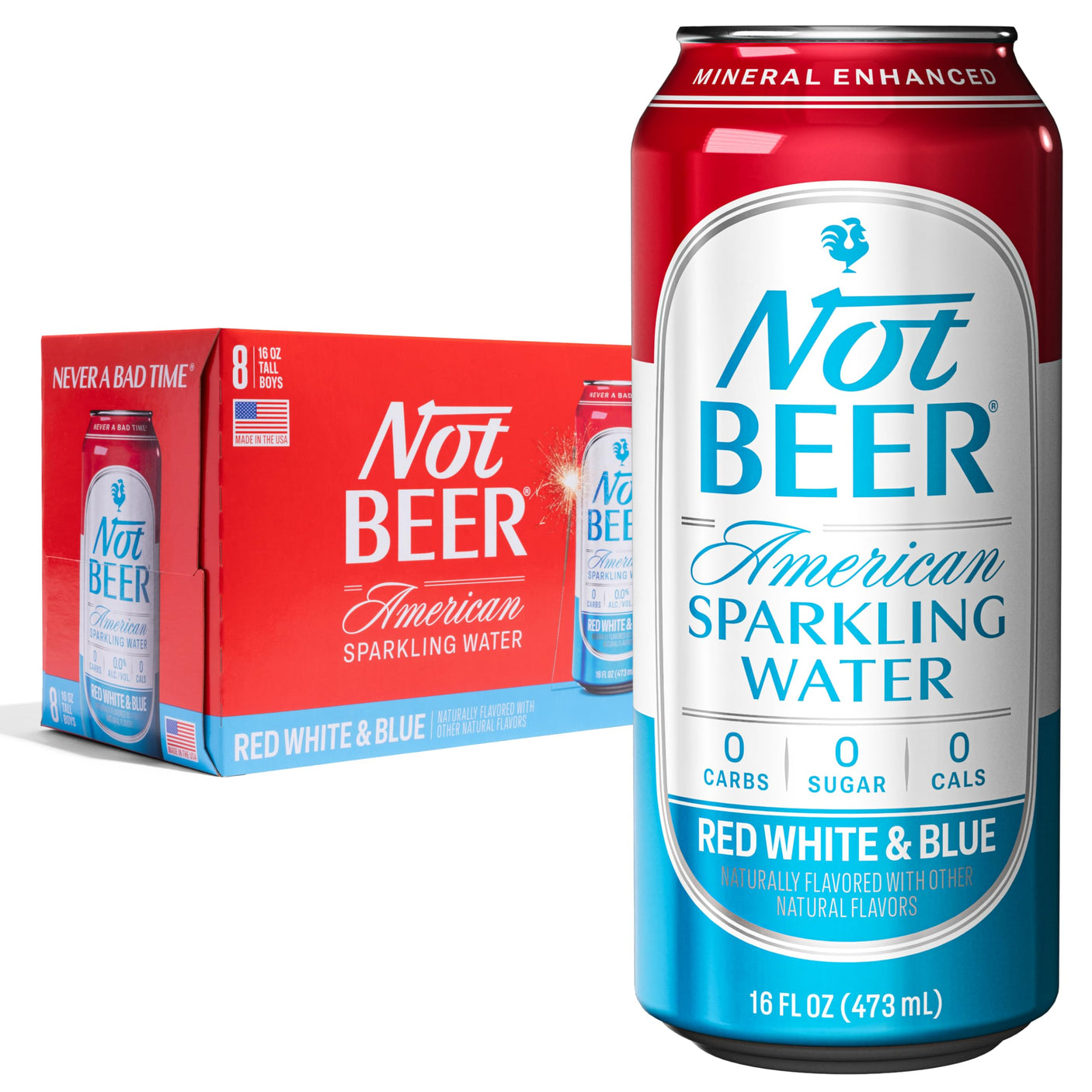 Not Beer American Sparkling Water, Original, 99.9% Pure, Mineral & Electrolyte Blend, Unflavored Carbonated Water, Made in America, Plain Sparkling Water, 16 Oz Tallboy Cans, 8 Pack - Build Your Ideas