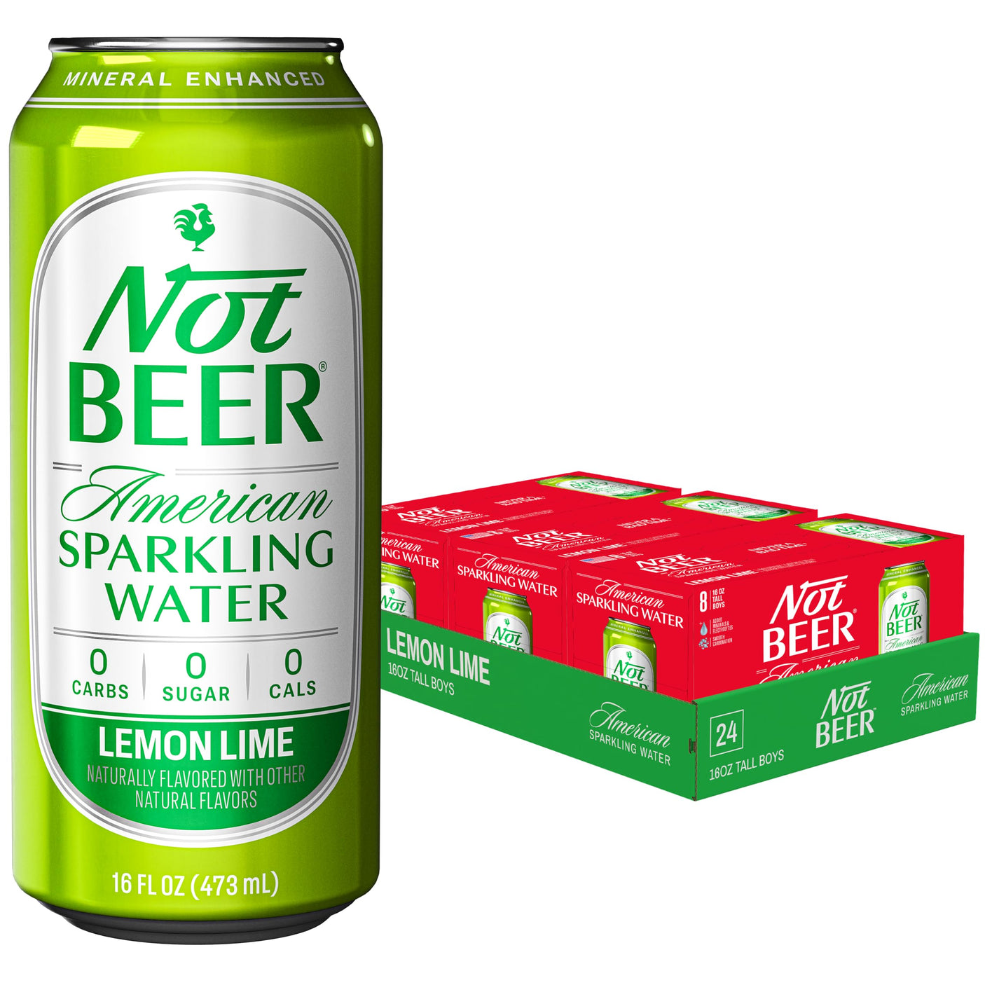 Not Beer American Sparkling Water, Original, 99.9% Pure, Mineral & Electrolyte Blend, Unflavored Carbonated Water, Made in America, Plain Sparkling Water, 16 Oz Tallboy Cans, 8 Pack - Build Your Ideas