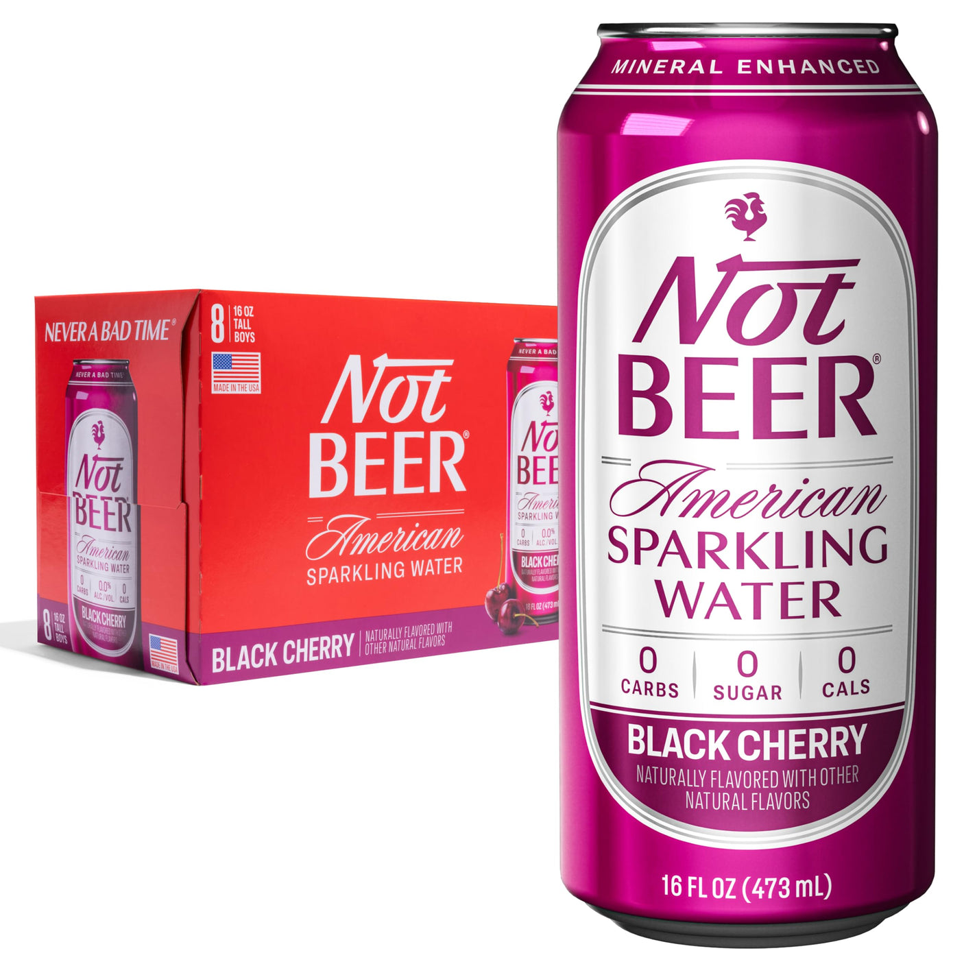 Not Beer American Sparkling Water, Original, 99.9% Pure, Mineral & Electrolyte Blend, Unflavored Carbonated Water, Made in America, Plain Sparkling Water, 16 Oz Tallboy Cans, 8 Pack - Build Your Ideas