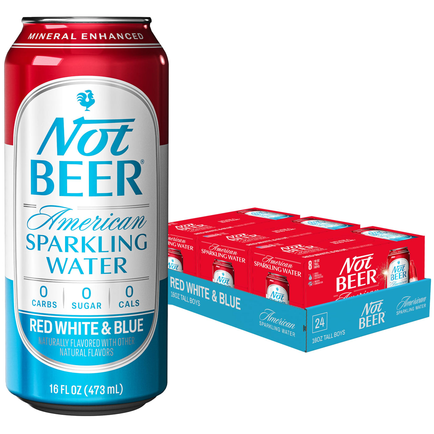 Not Beer American Sparkling Water, Original, 99.9% Pure, Mineral & Electrolyte Blend, Unflavored Carbonated Water, Made in America, Plain Sparkling Water, 16 Oz Tallboy Cans, 8 Pack - Build Your Ideas