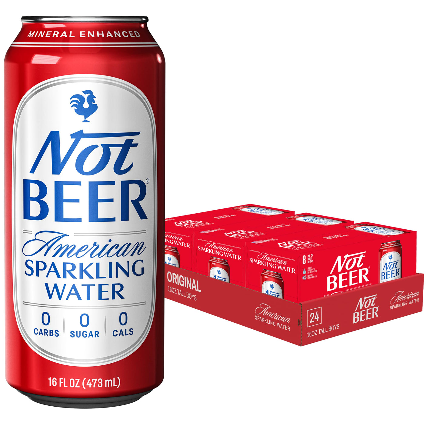 Not Beer American Sparkling Water, Original, 99.9% Pure, Mineral & Electrolyte Blend, Unflavored Carbonated Water, Made in America, Plain Sparkling Water, 16 Oz Tallboy Cans, 8 Pack - Build Your Ideas
