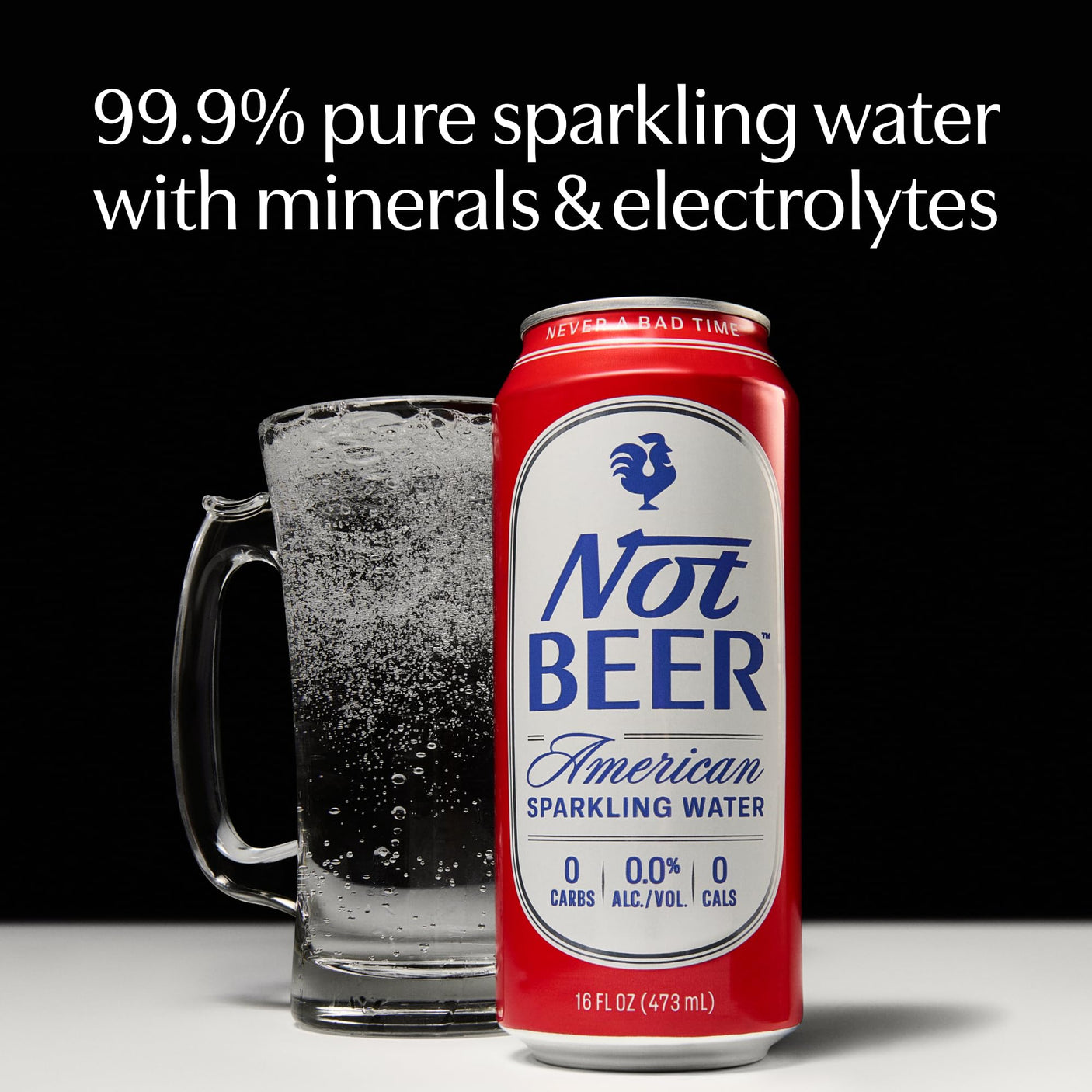 Not Beer American Sparkling Water, Original, 99.9% Pure, Mineral & Electrolyte Blend, Unflavored Carbonated Water, Made in America, Plain Sparkling Water, 16 Oz Tallboy Cans, 8 Pack - Build Your Ideas