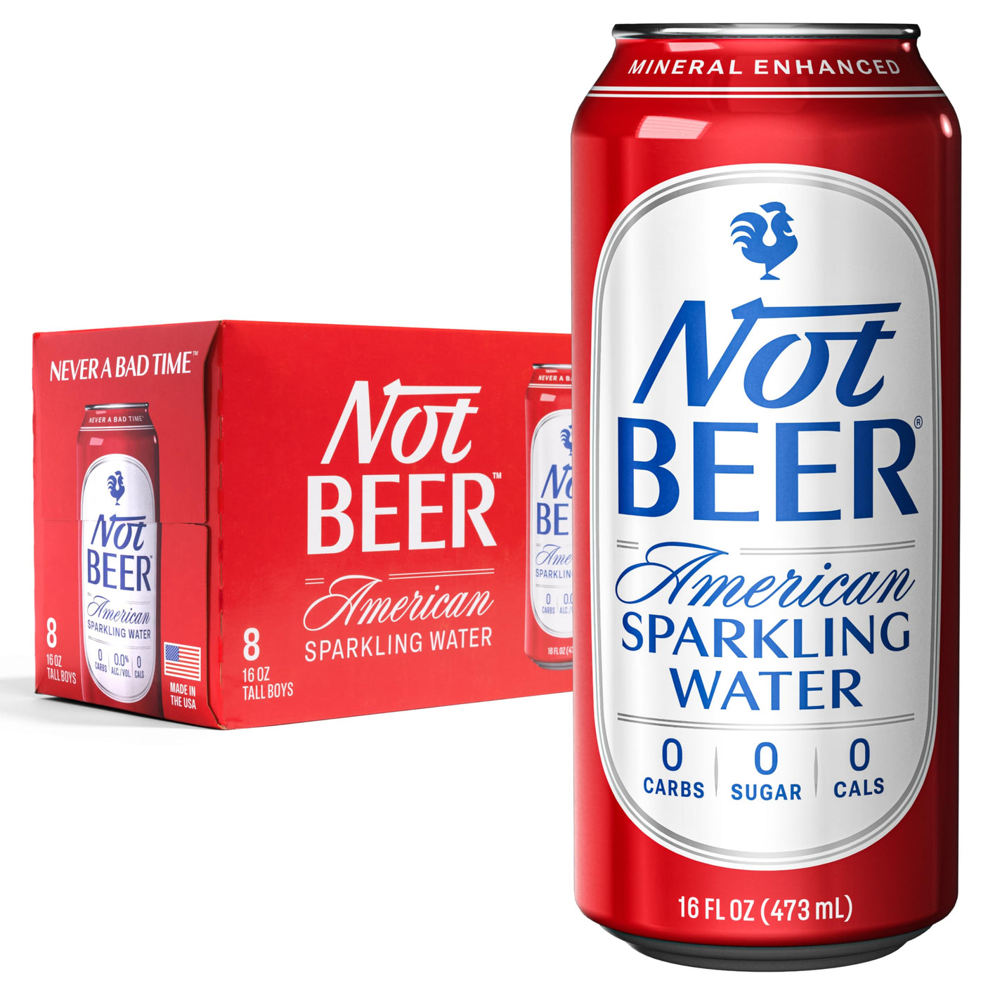 Not Beer American Sparkling Water, Original, 99.9% Pure, Mineral & Electrolyte Blend, Unflavored Carbonated Water, Made in America, Plain Sparkling Water, 16 Oz Tallboy Cans, 8 Pack - Build Your Ideas