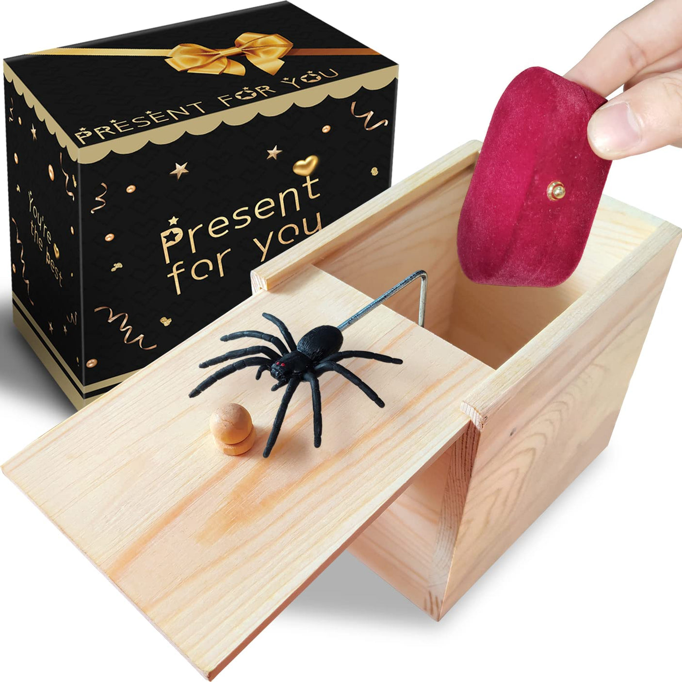 PARNIXS Wooden Spider Prank Box - Handcrafted Money Surprise Box for Adults and Kids [Upgraded Version] - Build Your Ideas