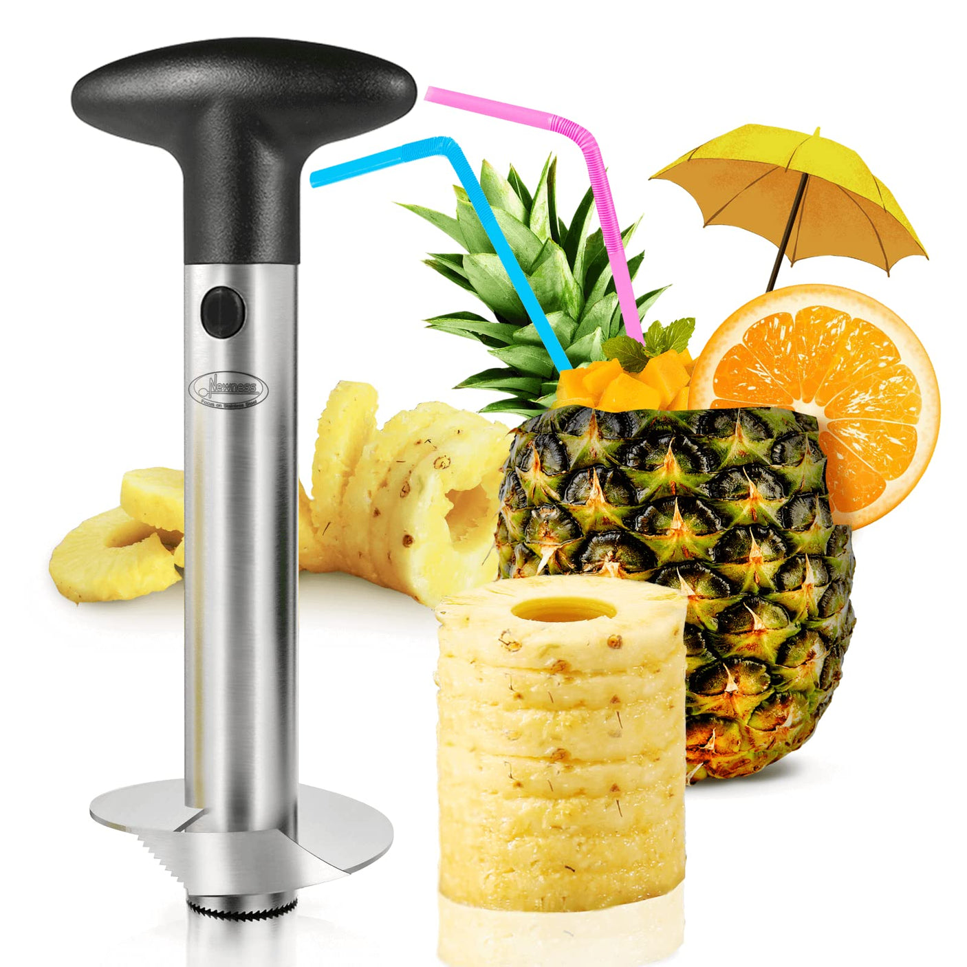 Pineapple Corer, [Upgraded, Reinforced, Thicker Blade] Newness Premium Pineapple Corer Remover (Black) - Build Your Ideas