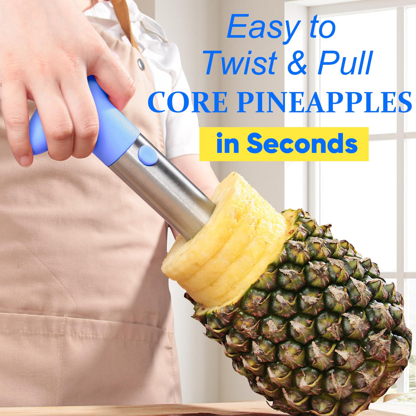 Pineapple Corer, [Upgraded, Reinforced, Thicker Blade] Newness Premium Pineapple Corer Remover (Black) - Build Your Ideas