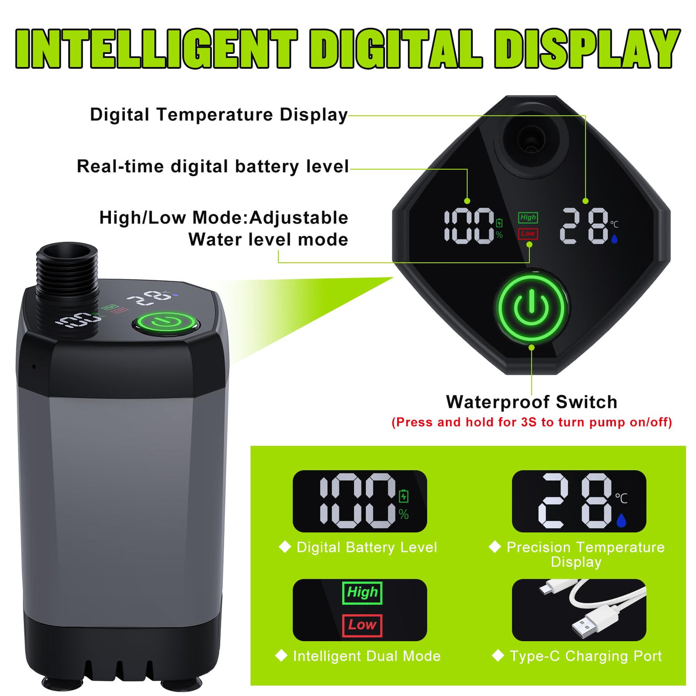 Portable Shower for Camping, [Long - Lasting] Spopal 6000mAh Rechargeable Camping Shower with Intelligent LED Display, 4 Spray Modes, IPX7 Waterproof Outdoor Camp Pump for Hiking, Travel, Car, Pet - Build Your Ideas