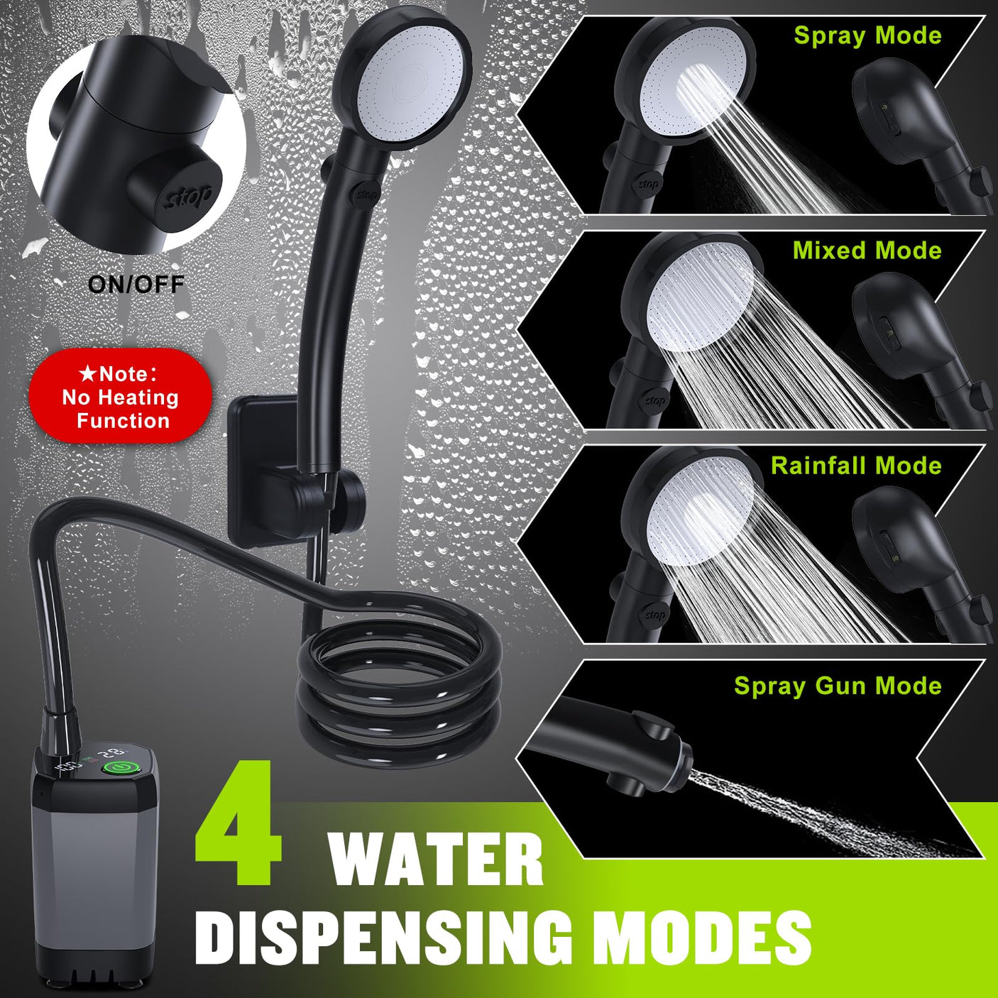 Portable Shower for Camping, [Long - Lasting] Spopal 6000mAh Rechargeable Camping Shower with Intelligent LED Display, 4 Spray Modes, IPX7 Waterproof Outdoor Camp Pump for Hiking, Travel, Car, Pet - Build Your Ideas