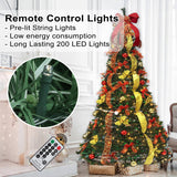 Pre - lit Christmas Tree - 6.5 Ft Fully Decorated Pull Up Christmas Tree with Remote, 200 LED Lights, Ornaments, Red&Gold Ribbon, Bows, Easy Assemble Collapsible Xmas Trees Holiday Party Decor - Build Your Ideas