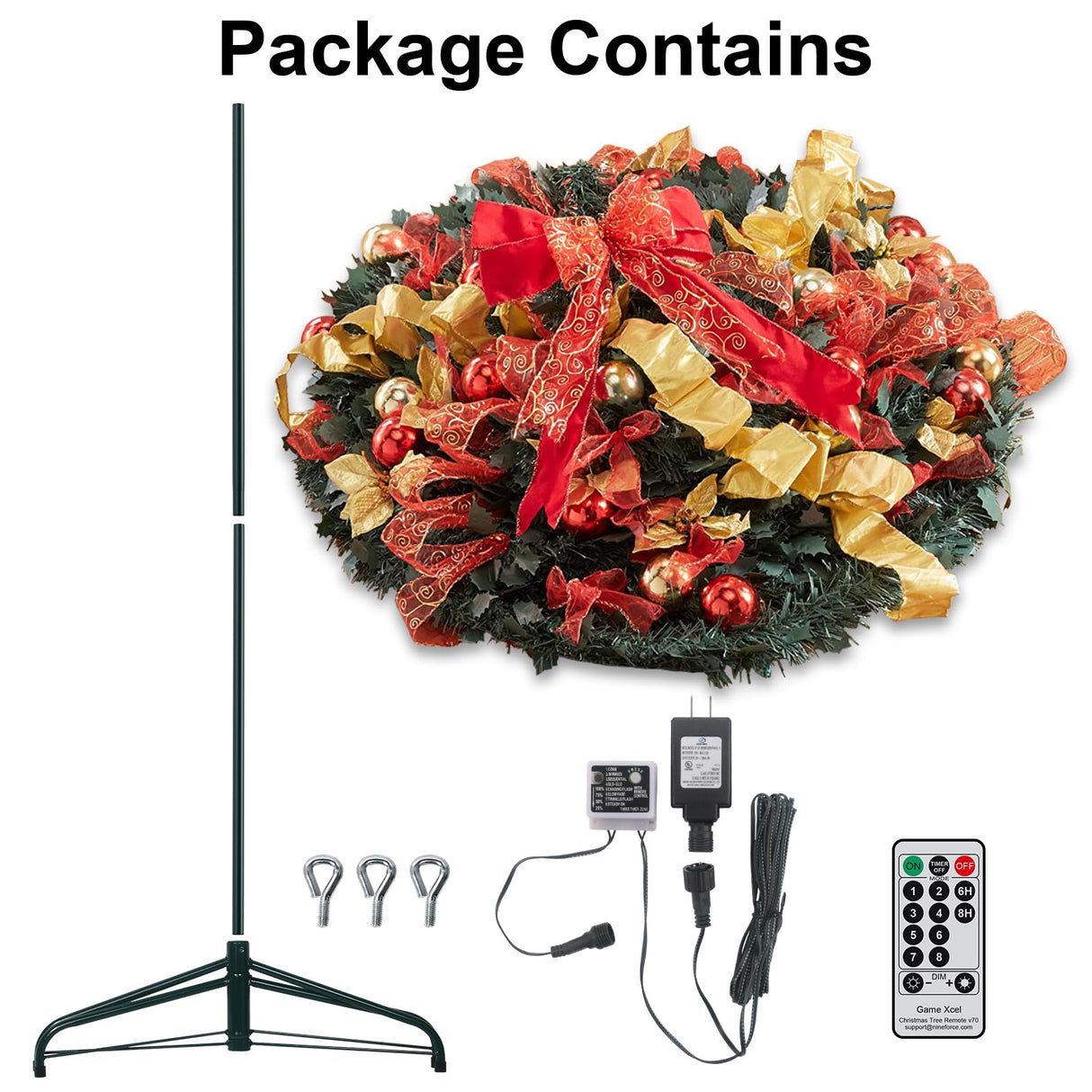 Pre - lit Christmas Tree - 6.5 Ft Fully Decorated Pull Up Christmas Tree with Remote, 200 LED Lights, Ornaments, Red&Gold Ribbon, Bows, Easy Assemble Collapsible Xmas Trees Holiday Party Decor - Build Your Ideas