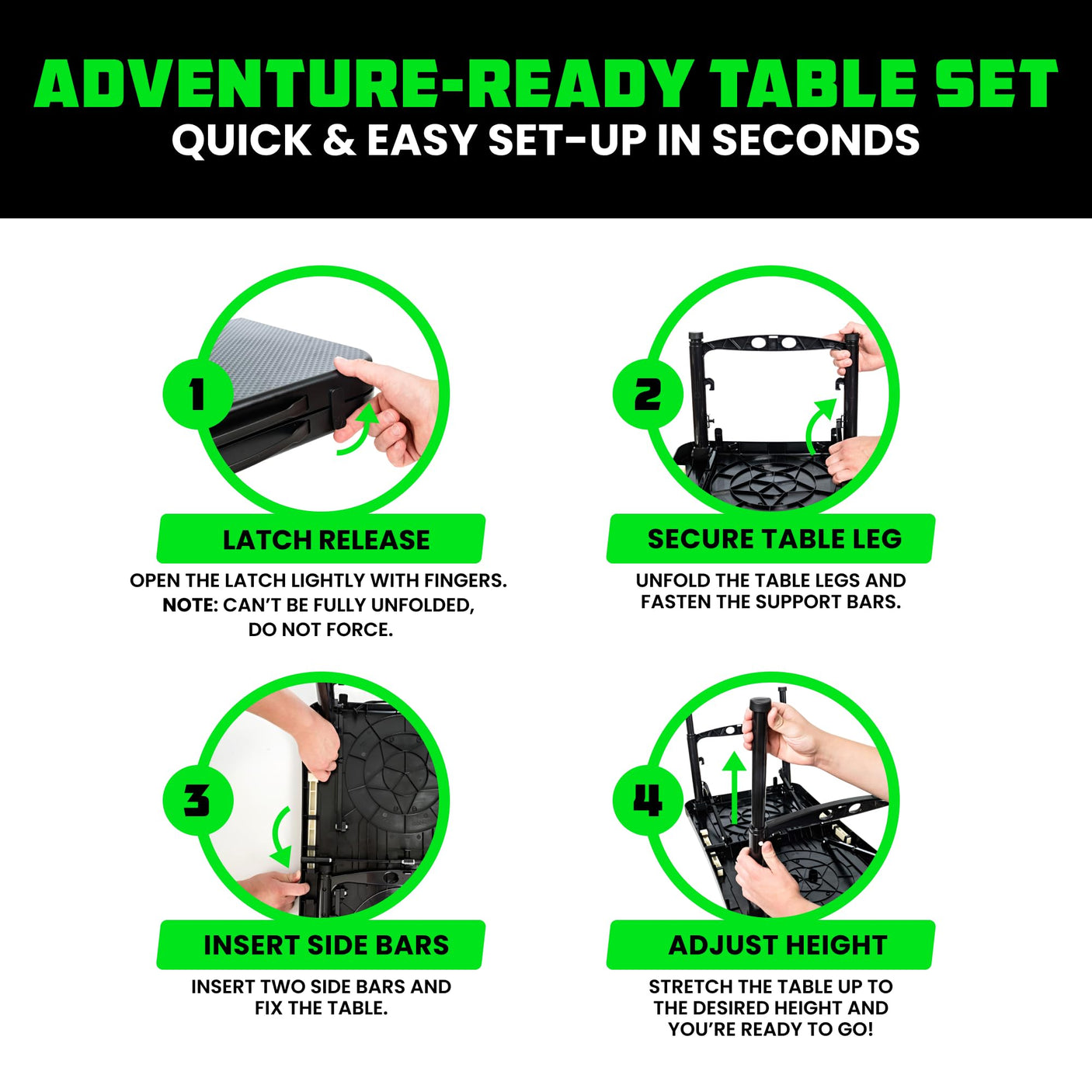 Rhino USA Portable Camping Table and Stool Set - Lightweight Foldable Camp Tables with Net for Beach Trips, Fishing, Picnic, Cooking & Much More (Black) - Build Your Ideas