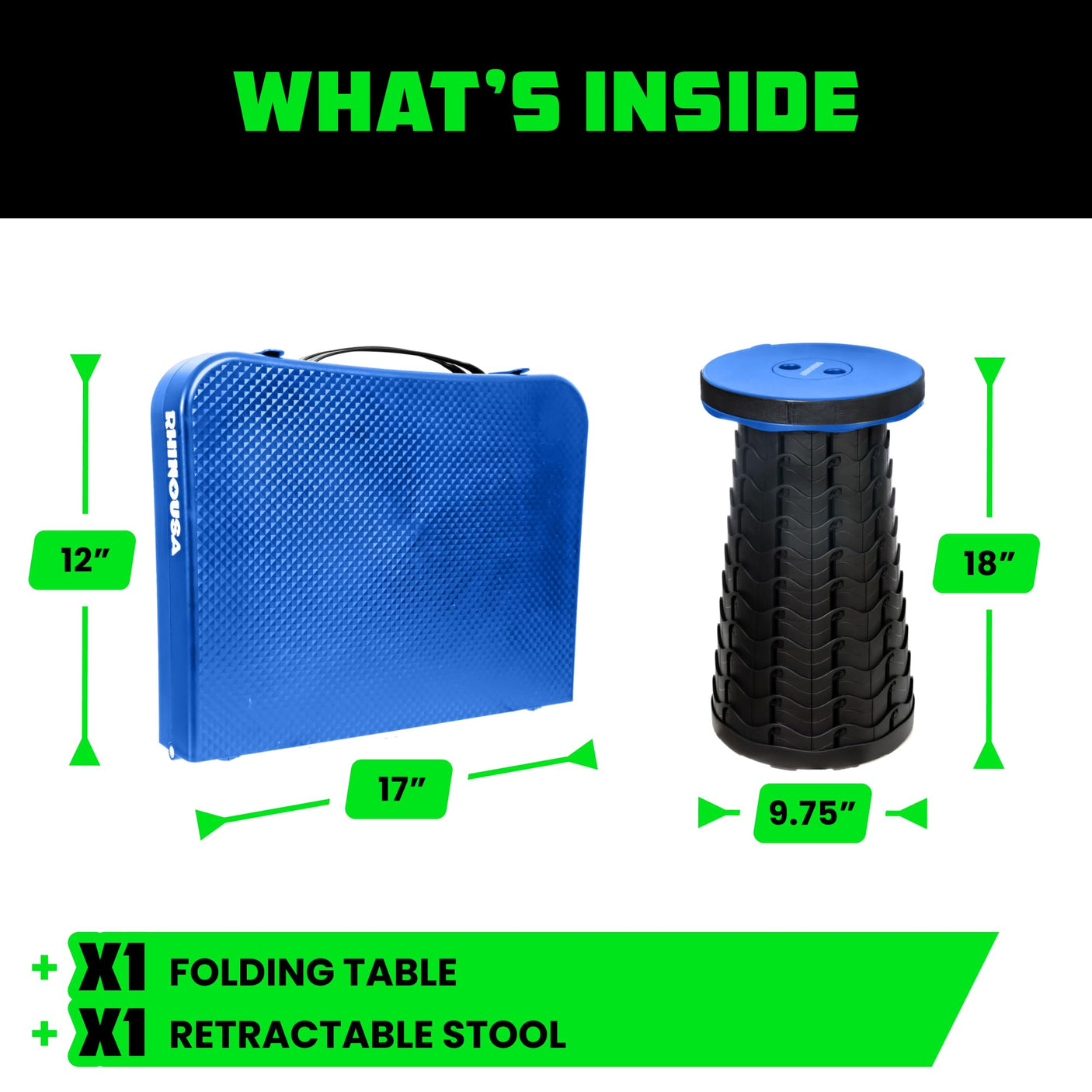 Rhino USA Portable Camping Table and Stool Set - Lightweight Foldable Camp Tables with Net for Beach Trips, Fishing, Picnic, Cooking & Much More (Black) - Build Your Ideas