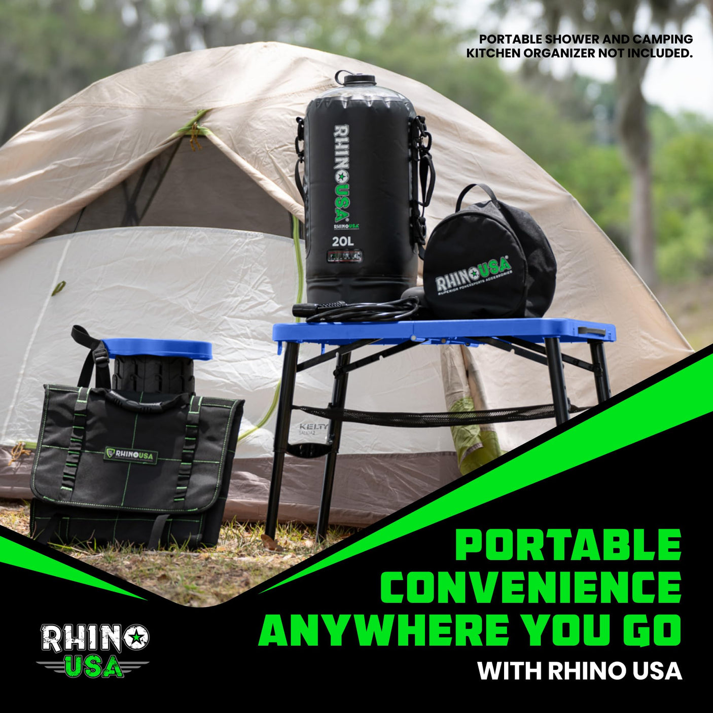 Rhino USA Portable Camping Table and Stool Set - Lightweight Foldable Camp Tables with Net for Beach Trips, Fishing, Picnic, Cooking & Much More (Black) - Build Your Ideas
