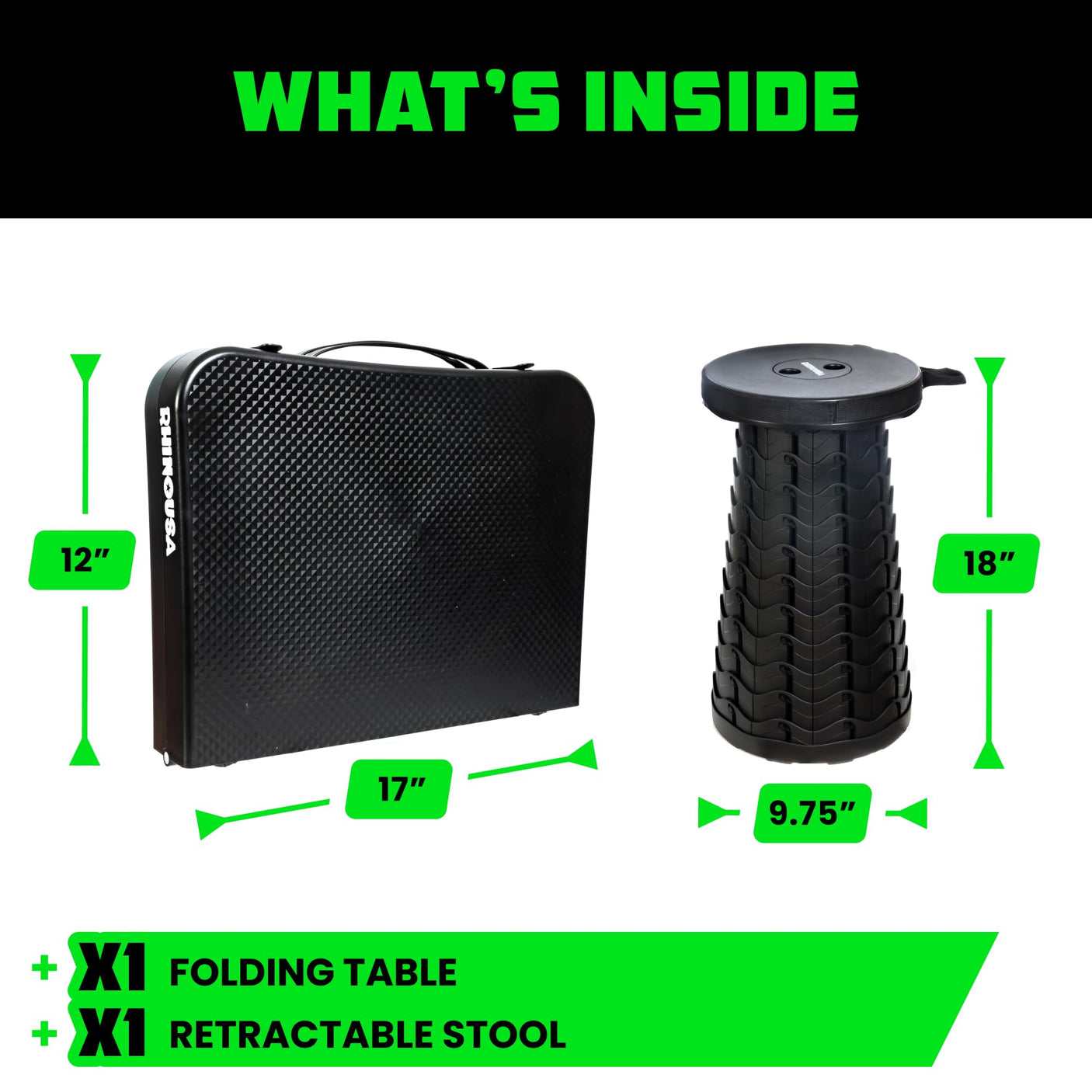 Rhino USA Portable Camping Table and Stool Set - Lightweight Foldable Camp Tables with Net for Beach Trips, Fishing, Picnic, Cooking & Much More (Black) - Build Your Ideas