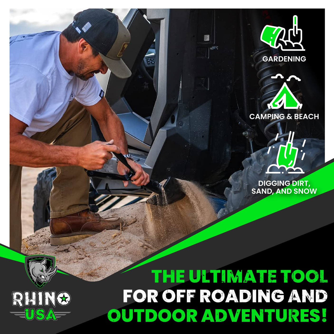 Rhino USA Survival Shovel w/Pick - Heavy Duty Carbon Steel Military Style Entrenching Tool for Off Road, Camping, Gardening, Beach, Digging Dirt, Sand, Mud & Snow. (Recovery Shovel) - Build Your Ideas