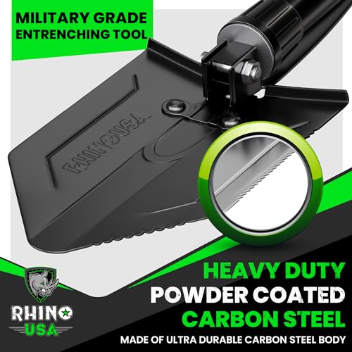 Rhino USA Survival Shovel w/Pick - Heavy Duty Carbon Steel Military Style Entrenching Tool for Off Road, Camping, Gardening, Beach, Digging Dirt, Sand, Mud & Snow. (Recovery Shovel) - Build Your Ideas