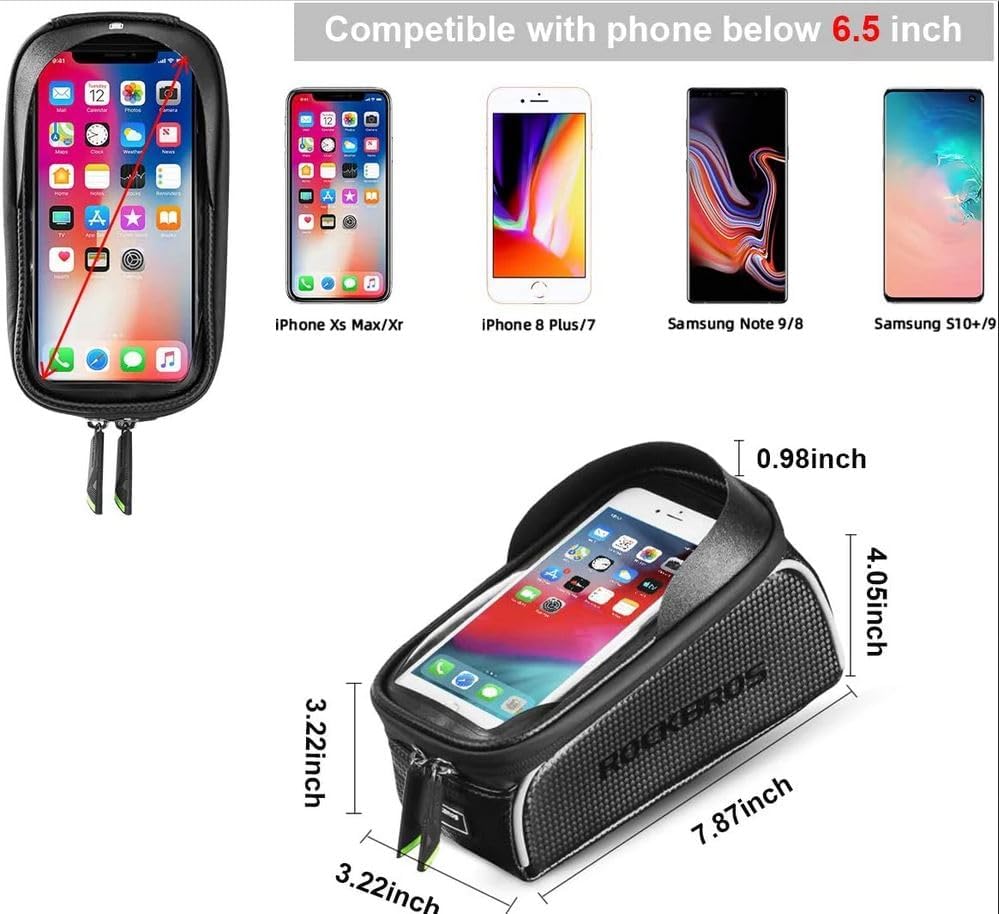 ROCKBROS Bike/Bicycle Phone Front Frame Bag, Waterproof, Tube Bag,Cycling Pouch, Bike Accessories for Men Compatible Phone Under 6.5” - Build Your Ideas