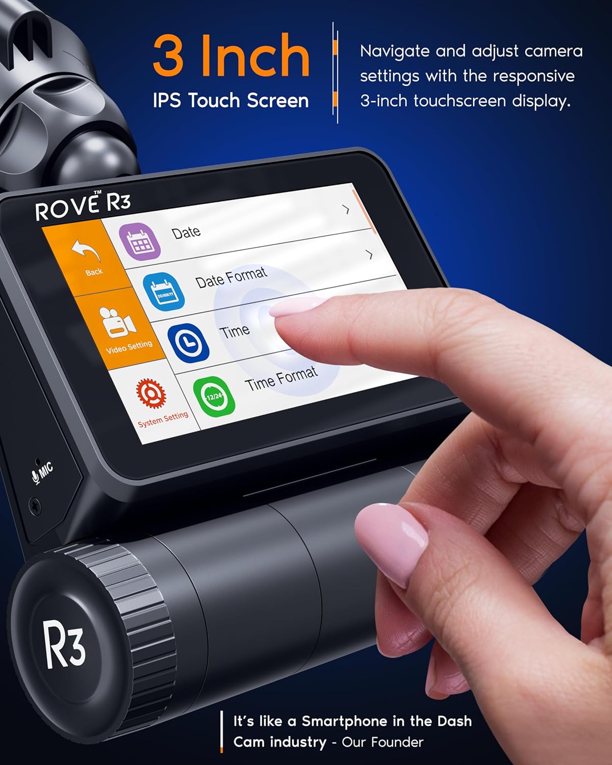 ROVE R3 Dash Cam Front and Rear with Cabin, 3” IPS Touch Screen, 3 Channel Dash Cam 1440P+1080P+1080P Car Camera with IR Night Vision, 5G WiFi, GPS, Supercapacitor, Supports up to 512GB Max - Build Your Ideas
