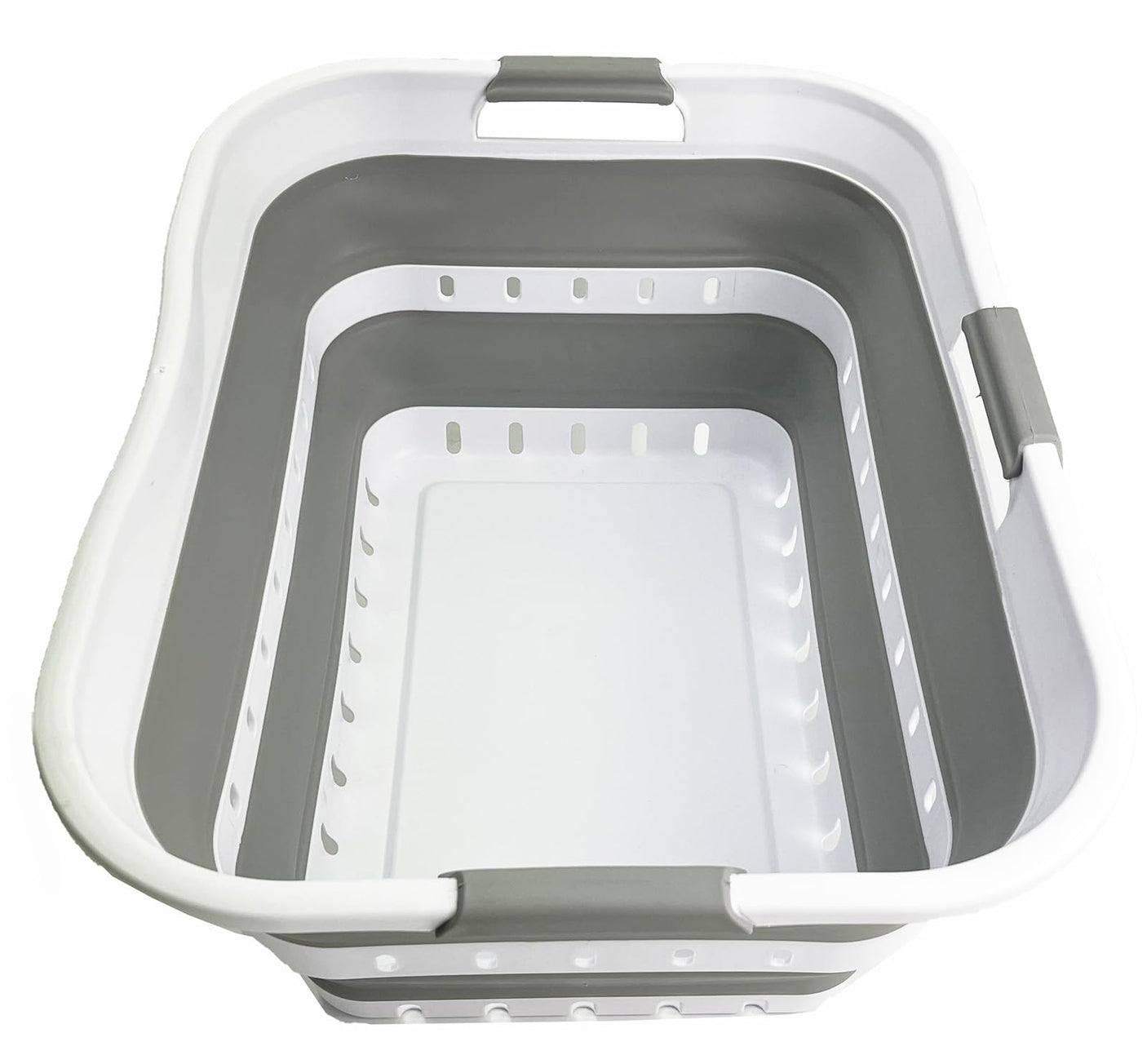 SAMMART 42L (11 gallon) Collapsible Plastic Laundry Basket - Foldable Pop Up Storage Container/Organizer - Space Saving Hamper/Basket (1, White/Grey) - Build Your Ideas