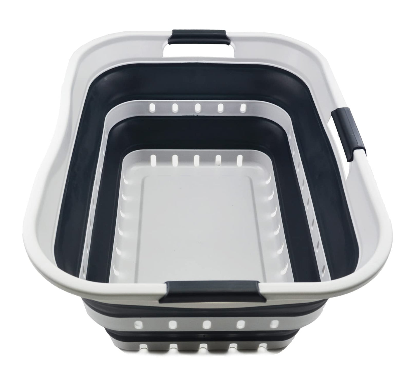 SAMMART 42L (11 gallon) Collapsible Plastic Laundry Basket - Foldable Pop Up Storage Container/Organizer - Space Saving Hamper/Basket (1, White/Grey) - Build Your Ideas
