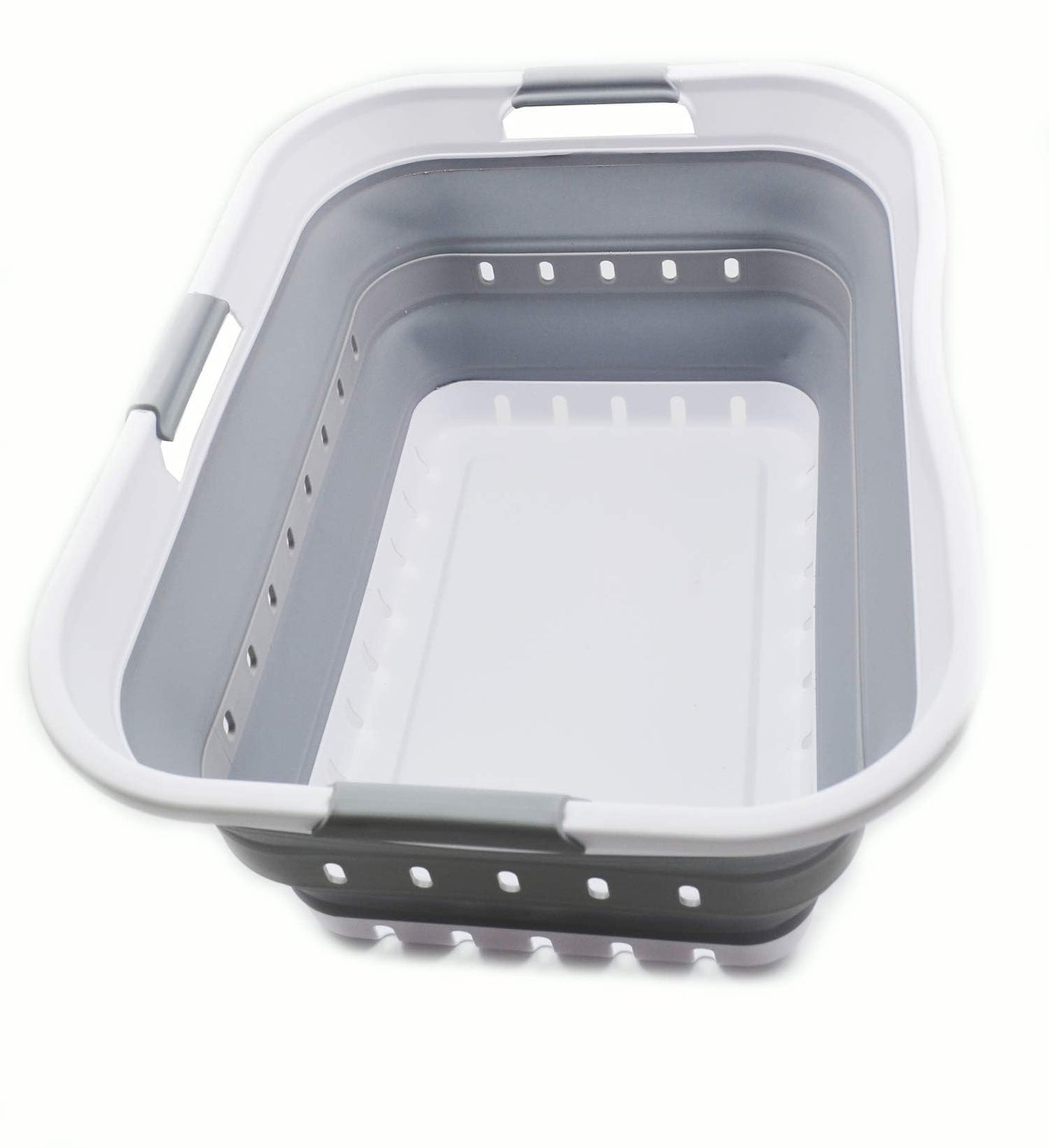 SAMMART 42L (11 gallon) Collapsible Plastic Laundry Basket - Foldable Pop Up Storage Container/Organizer - Space Saving Hamper/Basket (1, White/Grey) - Build Your Ideas