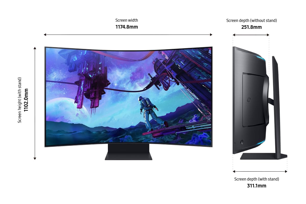 SAMSUNG 55" Odyssey Ark 2nd Gen 4K UHD 1000R Curved Gaming Monitor, 165Hz, 1ms, 4 Input Multi View, Quantum Mini - LED, AMD FreeSync Premium Pro, HDR 10+, Height Adjustable Screen, LS55CG970NNXGO, 2023 - Build Your Ideas