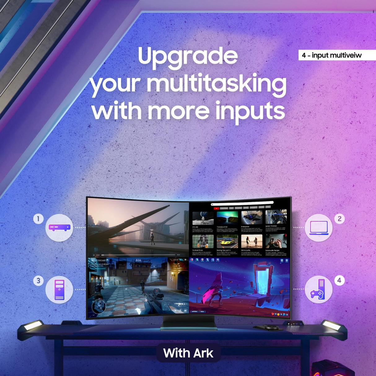 SAMSUNG 55" Odyssey Ark 2nd Gen 4K UHD 1000R Curved Gaming Monitor, 165Hz, 1ms, 4 Input Multi View, Quantum Mini - LED, AMD FreeSync Premium Pro, HDR 10+, Height Adjustable Screen, LS55CG970NNXGO, 2023 - Build Your Ideas