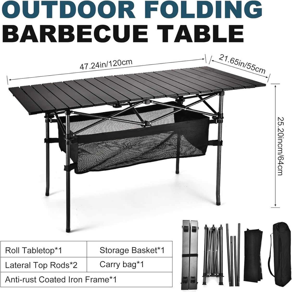Sanny Outdoor Folding Portable Picnic Camping Table, Aluminum Roll - up Table with Easy Carrying Bag for Indoor,Outdoor,Camping, Beach,Backyard, BBQ, Party, Patio, Picnic - Build Your Ideas